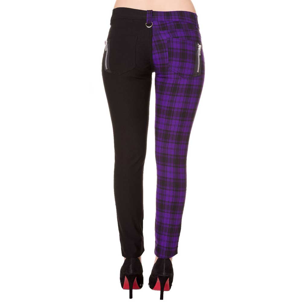 Banned - HALF BLACK HALF CHECK Skinny fit broek - Zwart/Paars